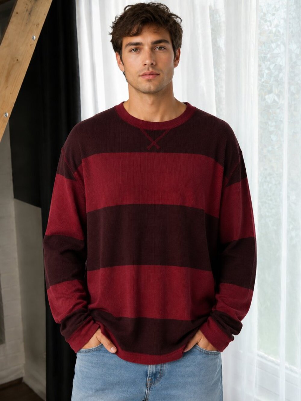 The Original Arizona Jean Company XXL Red Burgundy Striped Thermal Shirt